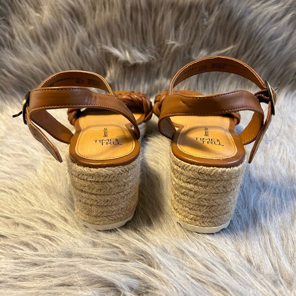 Time And Tru Wedge Sandals Womens‎ Size 9 Brown Open Toe Ankle Strap Shoes - Picture 4 of 7